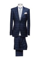 2 piece suit blue with check Single breasted 2 buttons 2 slanted pockets
