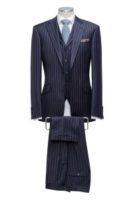 3 piece suit blue stripe Single breasted 2 slanted pockets Wit achter