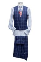 Waistcoat blue check Double breasted 8 buttons Straight bottom